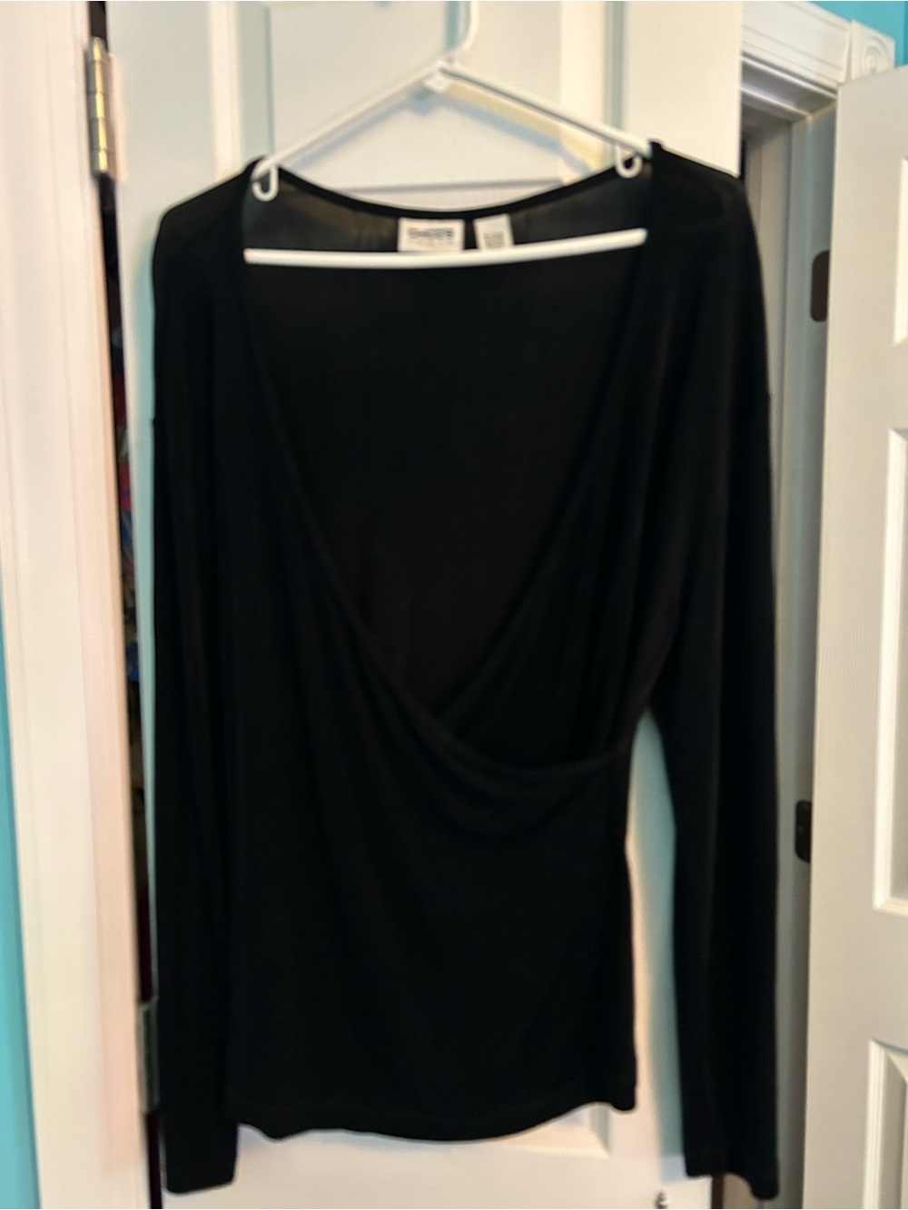 Chico's Black Long Sleeve Draped Wrap Top
